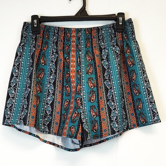 Fun Lightweight BOHO Paisley Stripe Print Shorts New Mexico Indigenous Bohemian - Picture 1 of 3